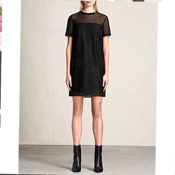 ALL SAINTS CHARLTON  MESH MINI DRESS IN BLACK - Picture 2 of 16